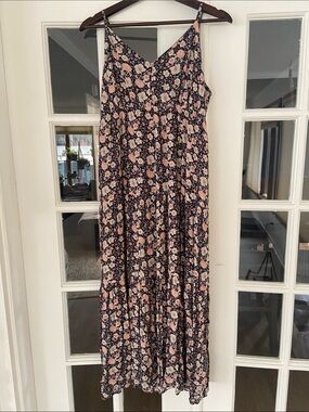 Gentle Fawn Black Floral Midi Dress with Blush Pink Flower Accents
